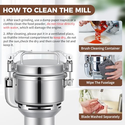 Grain Mill 300g Commercial Spice Grinder Electric 1200W Stainless Steel Pulverizer Dry Grinders for Grinding Wheat