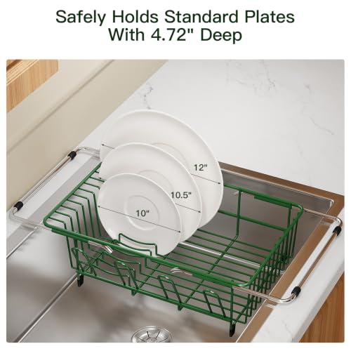 Green Expandable Dish Drying Rack Over Sink with Anti