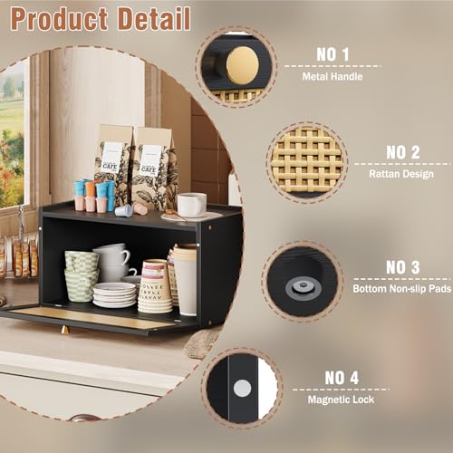 Rattan Bamboo Bread Box for Kitchen Counter Large Capacity Bread Storage Bin Farmhouse Bread Storage Container Rustic Bread Holder
