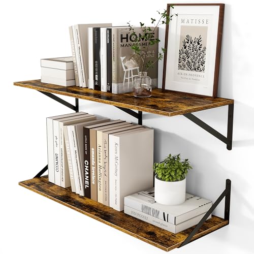 32W x 12D Deep Floating Shelves Set of 2 Rustic Brown (2 Count)