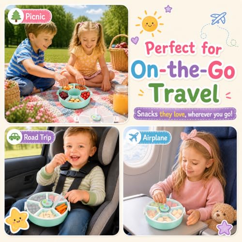 Kids Reusable Rotating Snack Container with 5 Separate Compartments