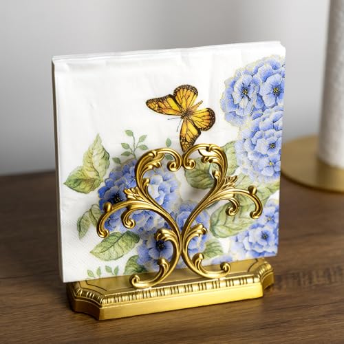 1 Gold Napkin Holder and 50 PCS Hydrangea Paper Napkins