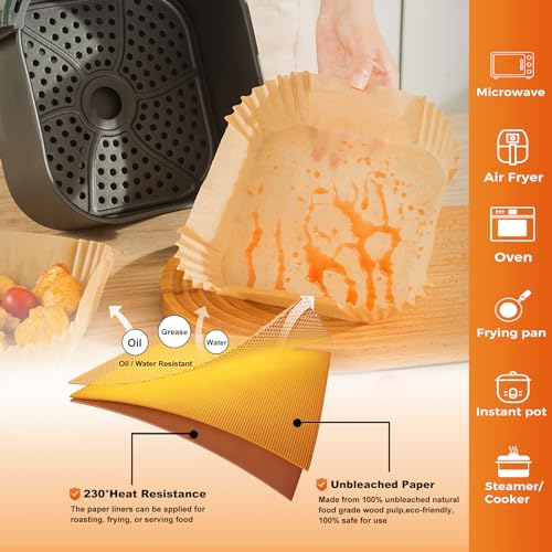 6.3" Square Air Fryer Liners Disposable 200Pcs for 2 (200 Count)