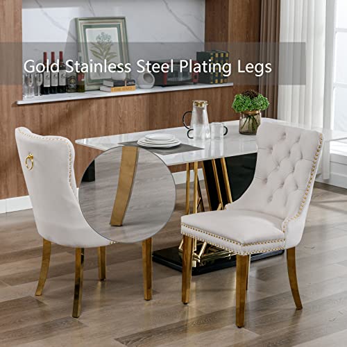 Beige and Gold Velvet Dining Chairs Set of 6 (6 Count)