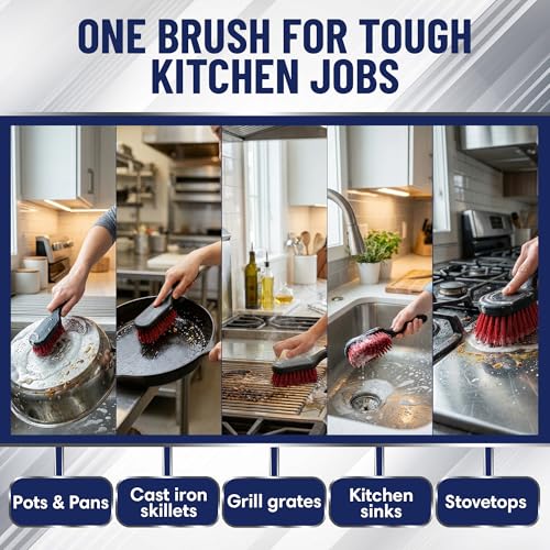 8 Inch Pot & Dish Kitchen Scrub Brush for Heavy