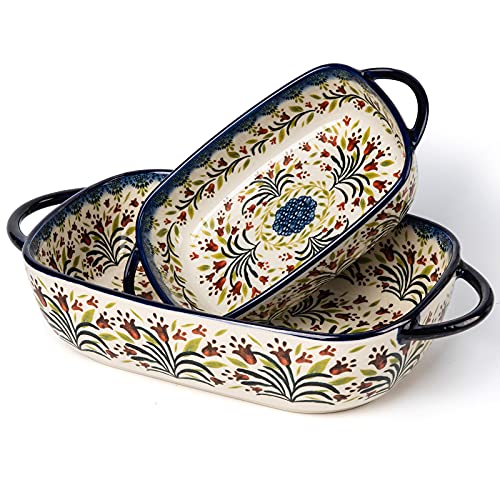 Baking Dish Ceramic Baking Pan Blue Casserole Dish Rectangular Baking Set 2pcs Bakeware Sets Single Serving Size Lasagna Pan Baking Dishes for oven (2 Count)