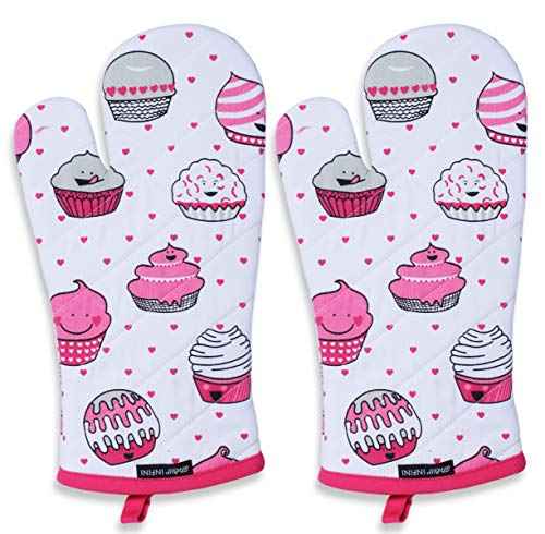 Oven Mitts Set of 1 Quilted Liner with Hanging Loop Non Slip (2 Count)