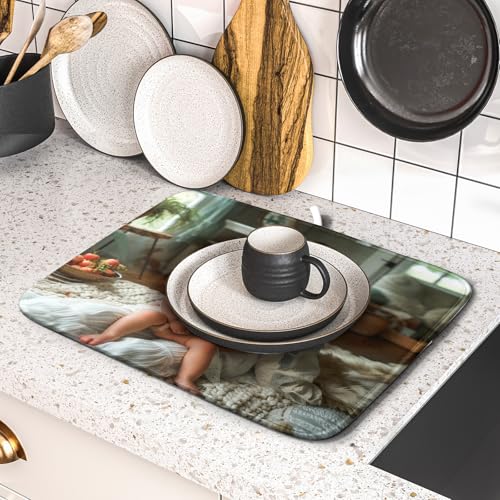 Custom Dish Drying Mat Customized Drainer Pad with Image Logo Text 16x18 Inch Personalized Absorbent Dish Dry Pad for Kitchen Counter Sink