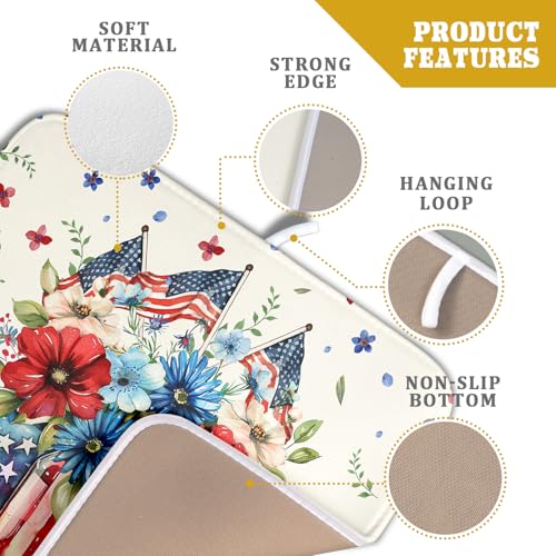 American Patriotic Floral Dish Drying Mat Flower Vase Drainer Rack Mats 16"x18" Absorbent Microfiber Dish Dry Pad for Kitchen Counter Sink