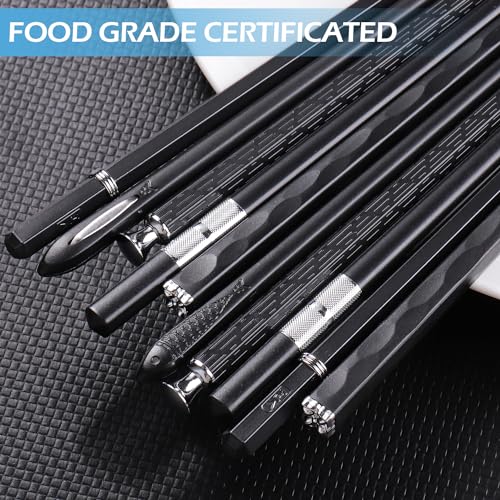 5 Pairs Premium Chopsticks Reusable Dishwasher Safe 9.5 Inch Fiberglass Chop Sticks Gift Set Non Slip Black + Silver