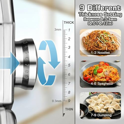 3-in-1 Pasta Maker with 9-Setting Pasta Roller & Cutters, Silver