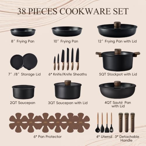 38pcs Pots and Pans Set Non Stick