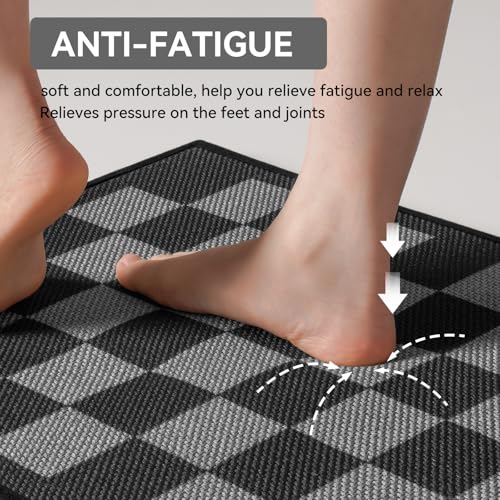 Kitchen Rugs Kitchen Mats for Floor Non Slip Black Checkered 17"x30" (3.55 Sq Ft)
