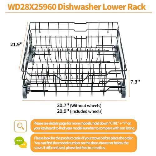 Upgraded WD28X25960 Dishwasher Lower Rack Replacement Parts for GE Dishwasher Bottom Rack Profile Triton XL Monogram Cafe Dishrack GE Dishwasher Rack Lower Drawer Tray With WD35X21041 Rollers