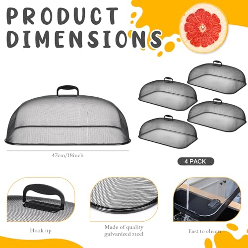 4 Pcs Metal Mesh Screen Food Cover for Outdoors Set Large 18.5 Inch Mesh Food Tents for Picnic Indoor Plate