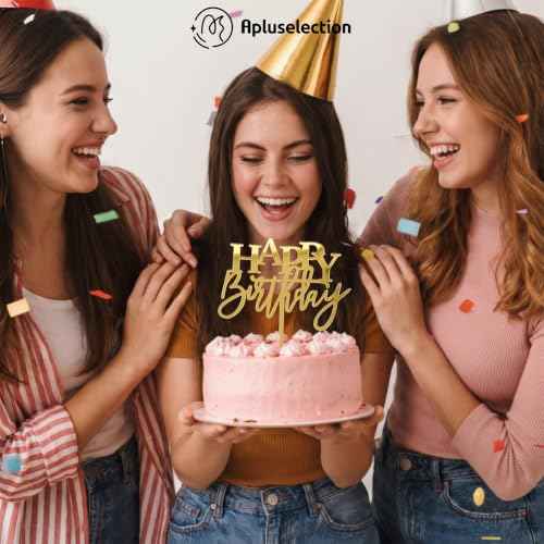 Mirror Gold Happy Birthday Cake Topper