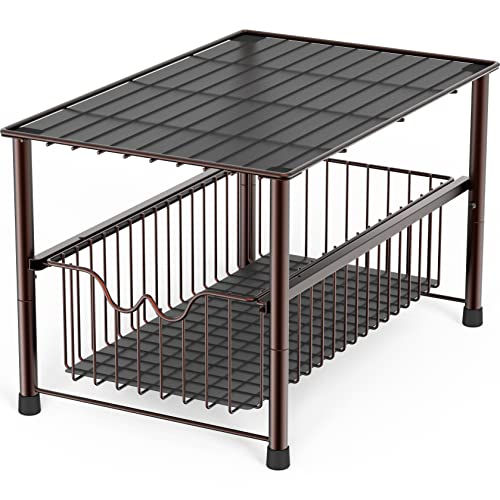 Stackable Under Sink Organizer with Sliding Basket