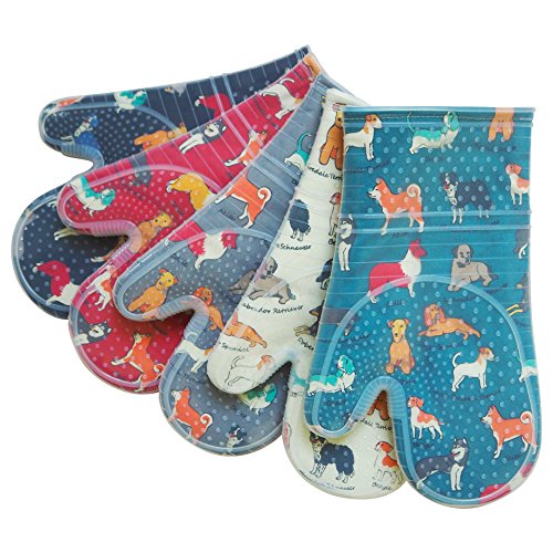 Oven Mitts with Transparent Clear Silicone Shell and Nice Dog Printing (2 Count)