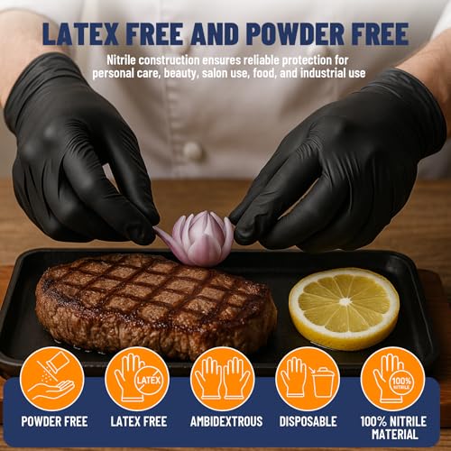 Individually Wrapped Black Disposable Nitrile Gloves (800 Count)