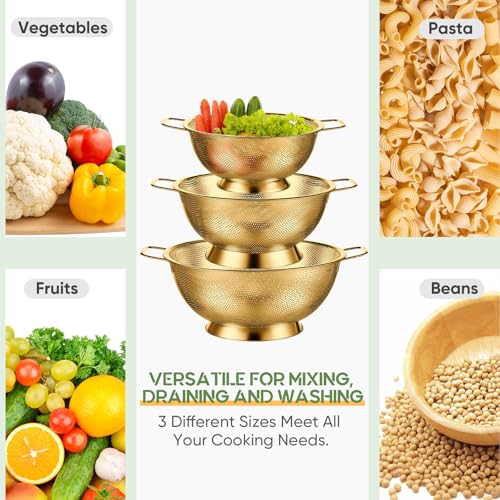 3 Pcs Stainless Steel Colander Set Metal Mesh Strainers (3 Count)