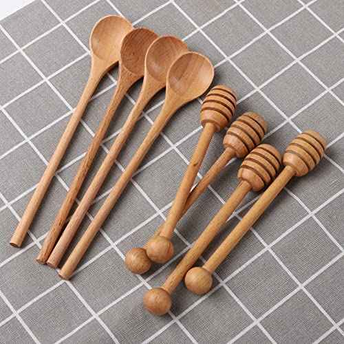 4 PCS 6 Inch Honey Dipper Sticks and 4 PCS 7.87 Inch Coffee Stirring Spoons (8 Count)