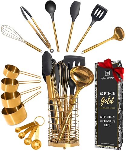 Black and Gold Kitchen Utensils Set (15 Count)