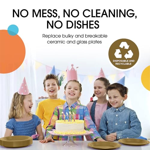 Exquisite Party Solids Sturdy Gold Plastic Plates 10" Party Plates 100 Pcs (100 Count)