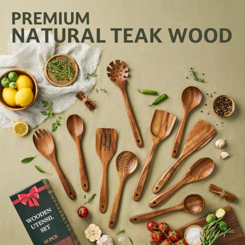 10 Piece Teak Wood Cooking Utensil Set (10 Count)