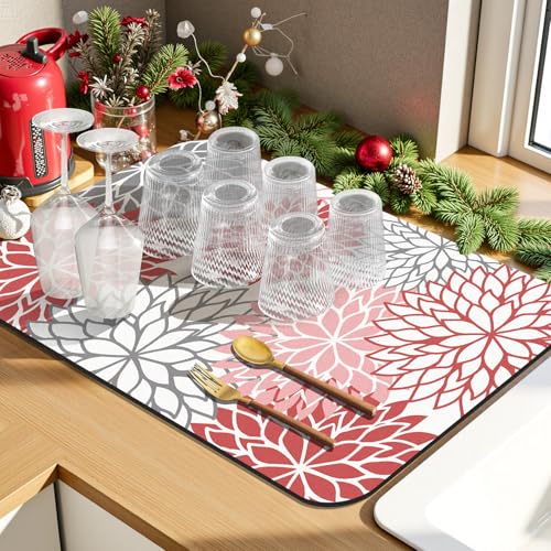 2PCS 16" x 24" Christmas Dish Drying Mat & 24" x 5.5" Sink Splash Guard (2 Count)