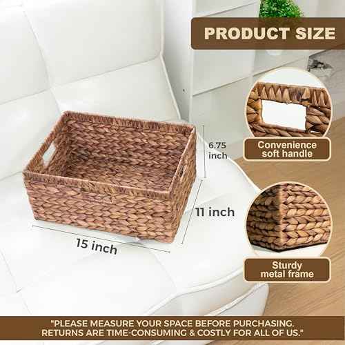 KOKODO Pack 1 COLORED Large Rectangular Water Hyacinth Wicker Storage Basket with Handles and Built