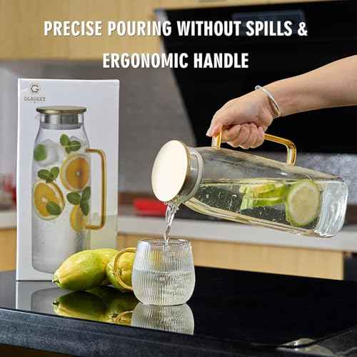 74oz Square Glass Pitcher with Lid and Handle for Fridge