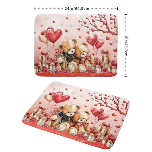 Holiday Microfiber Dish Drying Mat 18 X 24 in Valentines Day Bear Red Decorative Kitchen Countertop Mats