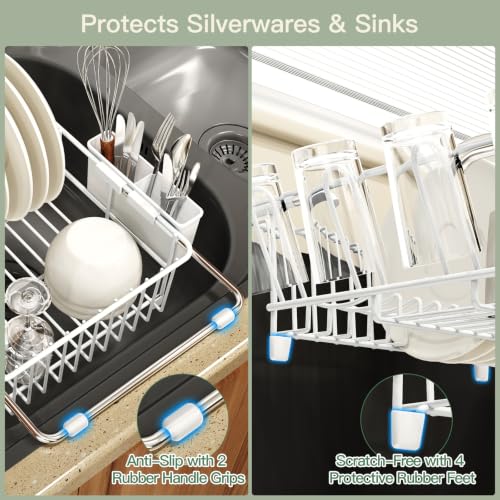White Expandable Dish Drying Rack Over Sink with Anti