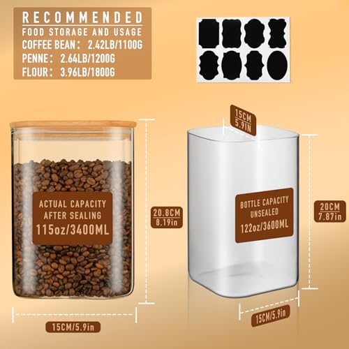 115oz/3.6Qt/3400ml Square Glass Storage Containers with Lids 2-Pack (2 Count)