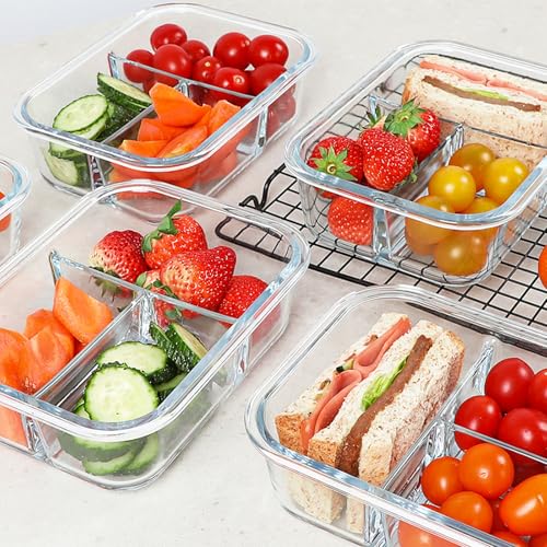 Glass Meal Prep Containers 3 Compartments (5 Count)