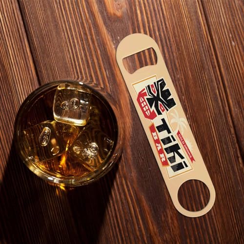 Tiki Bar Sign Stainless Steel Bottle Opener Hawaiian Tiki Mask Tropical Palm Tree Sun Ocean Creative Flat Beer Bottle Opener Keychain for Home Kitchen Bar Restaurant Party Birthday Gift
