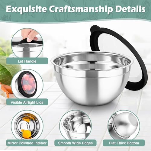 Mixing Bowls 3PCS Stainless Steel Serving Salad Bowls (3 Count)