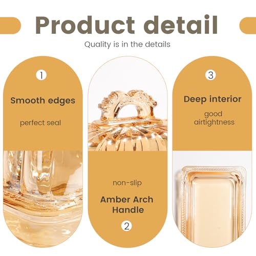Vintage Fancy Amber Glass Butter Dish with Arch Handle Lid