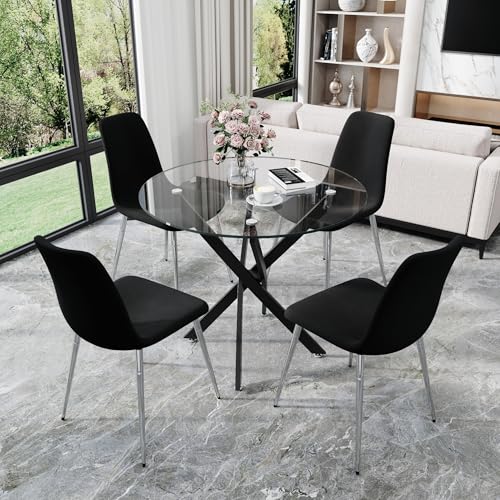 36” Round Glass Dining Table Set for 4 (5 Count)