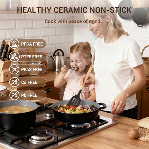 8 Piece Ceramic Nonstick Cooking Pot Set with Lid