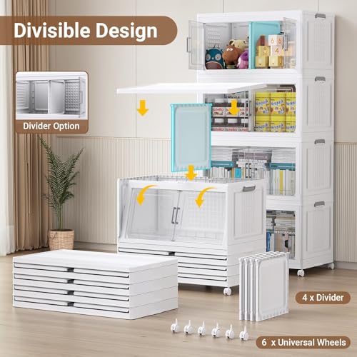 200Gal XL Stackable Storage Bins Foldable Box Cabinet for Home 4Pack White (4 Count)