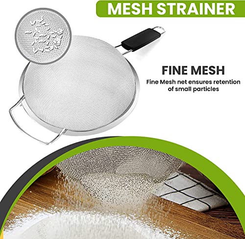 9" Large Fine Mesh Strainer with Thermo Plastic Rubber Handle