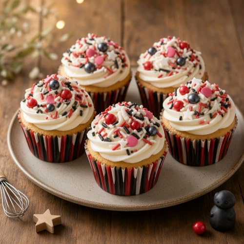 Red & Black & White Sprinkles Candy Mix Size Edible Pearls Cake Decorations Cupcake Toppers Cookie Decorating Perfect for Wedding Party Valentine Halloween Christmas Supplies 4.58OZ (4.58 Ounce)