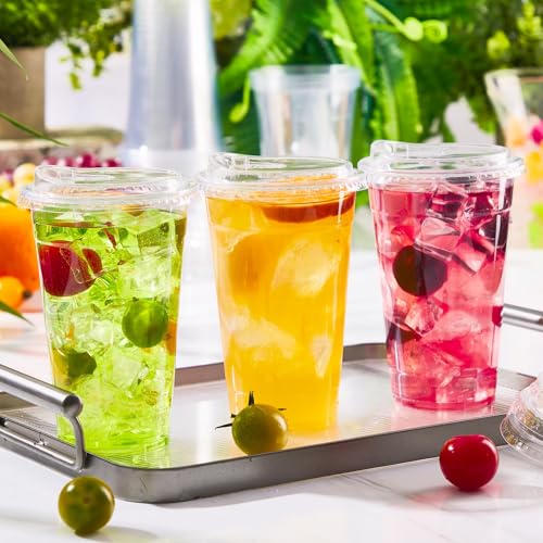 100 Pack 20 oz Clear Plastic Cups with Sip Lids (100 Count)