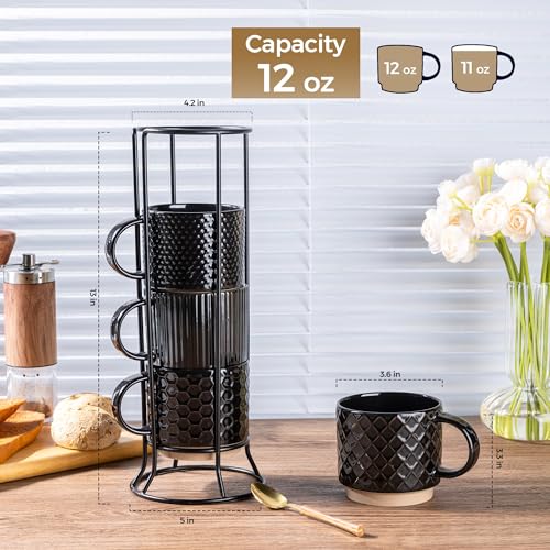 12 OZ Stackable Coffee Mugs Set of 4 (4 Count)