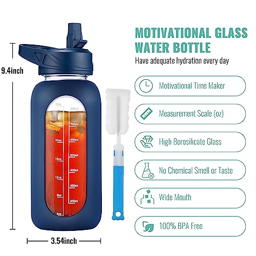 32 oz Glass Water Bottle with Straw
