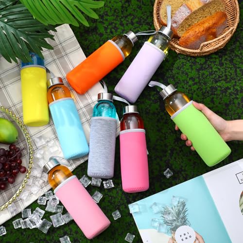 12 Pack Glass Water Bottles with Sleeves (12 Count)