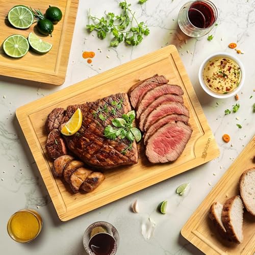3 Piece Bamboo Cutting Board for Kitchen Butcher Block for Chopping Meat