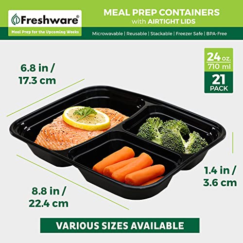 Meal Prep Containers [21 Pack] 3 Compartment with Lids (21 Count)