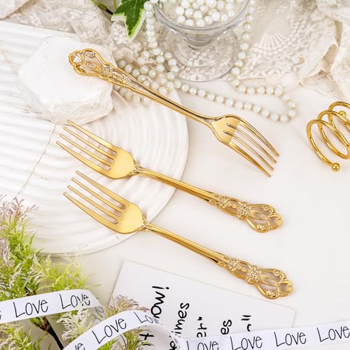 75PCS Gold Forks Disposable 8.1inch Vintage Baroque Forks for Party (75 Count)